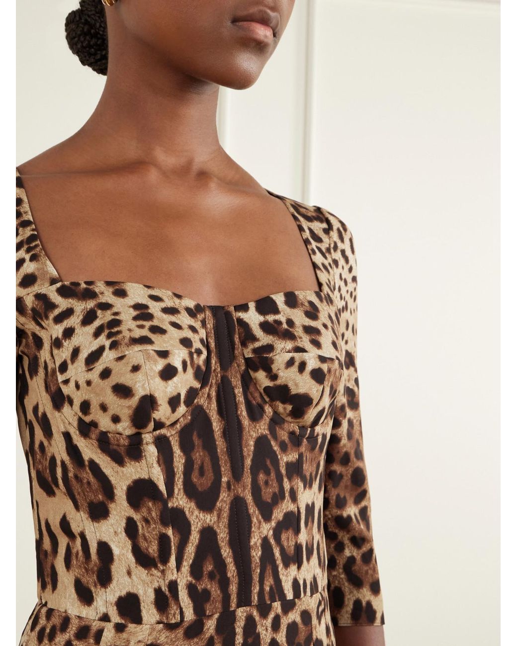Dolce & Gabbana Natural Leopard-Print Stretch-Silk Midi Dress