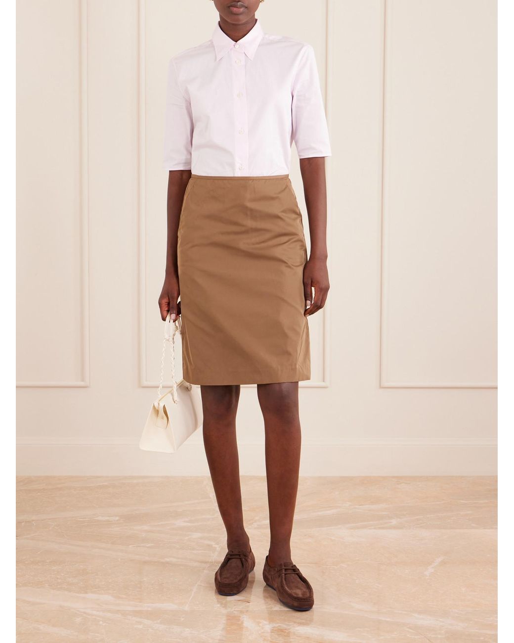 Jil Sander Brown Satin Midi Skirt