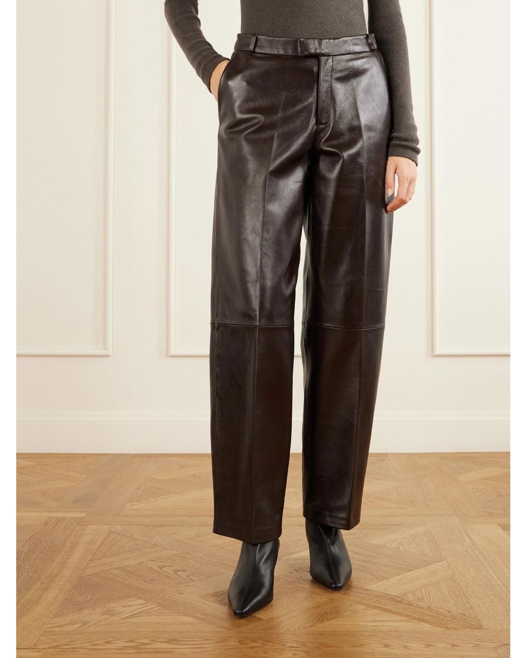 Arma Brown Palermo Leather Straight-Leg Pants