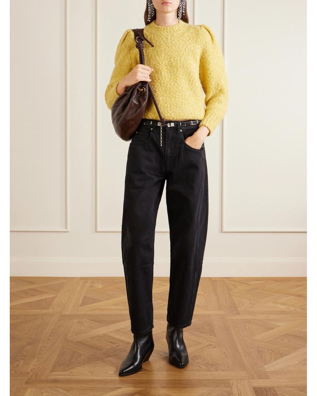 Isabel Marant Yellow Emma Gathered Wool-Blend Bouclé Sweater