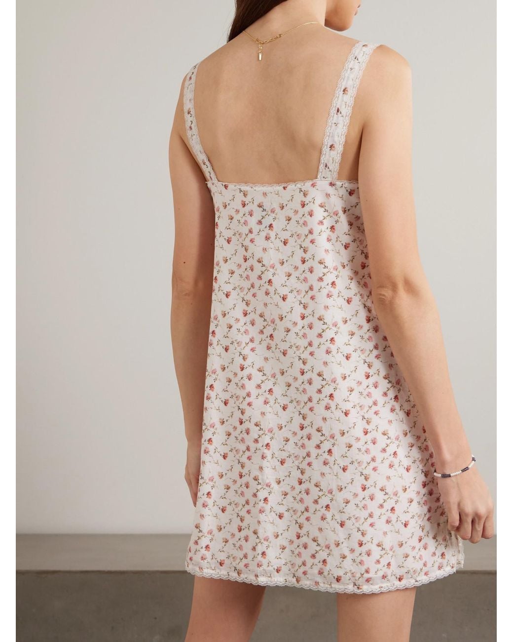 Posse Natural Charlotte Lace-Trimmed Floral-Print Cotton Mini Dress