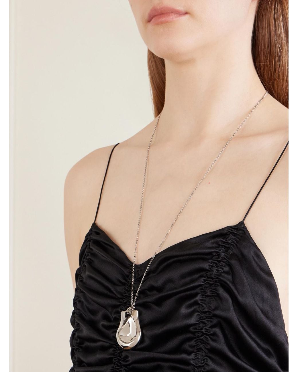 Khaite White Keefe Palladium-Coated Pendant Necklace