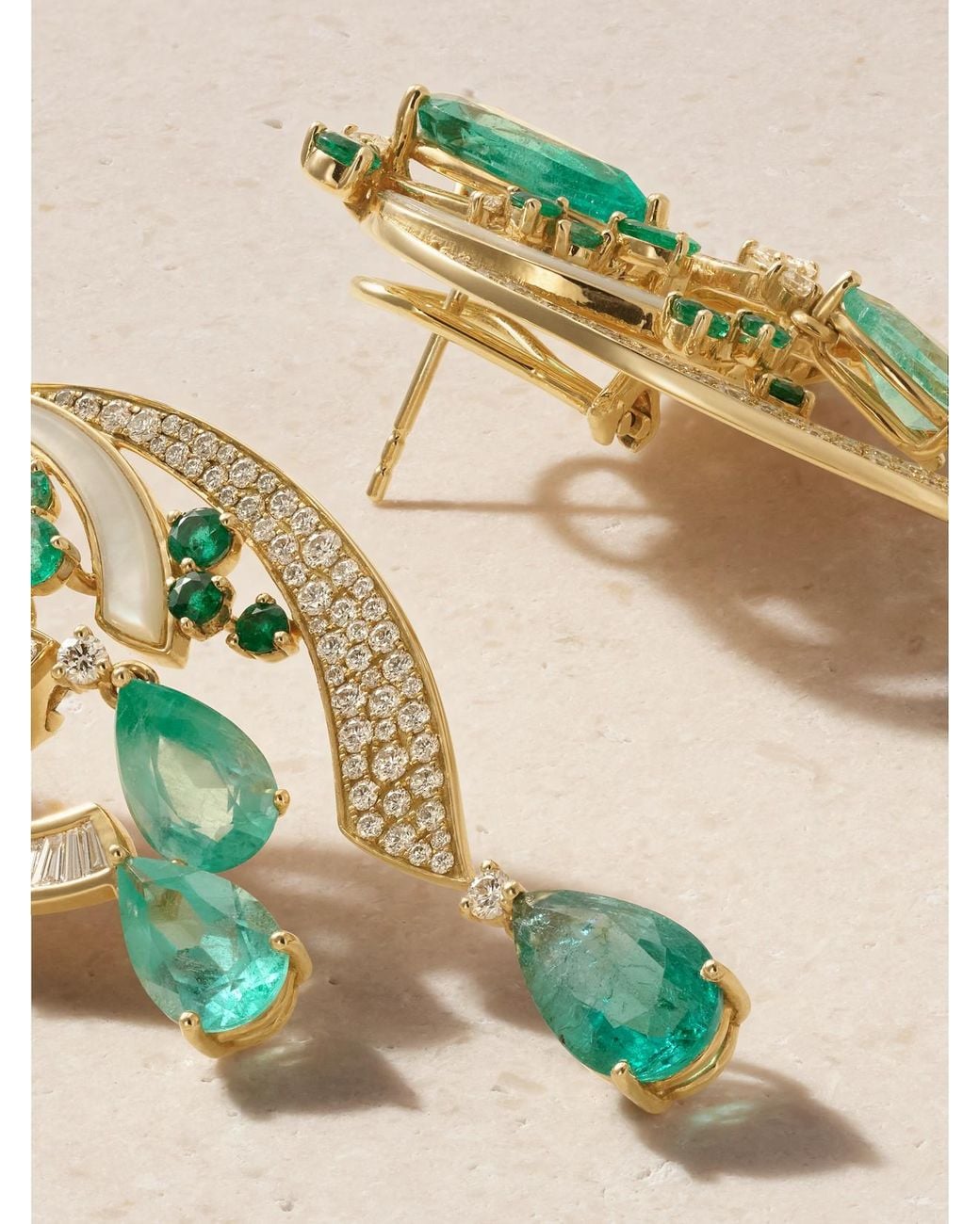 ANANYA Natural Mogra 18-Karat, Diamond, Emerald And Mother-Of-Pearl Earrings