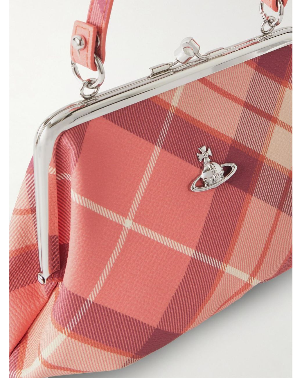 Vivienne Westwood Pink Granny Frame Mini Orb-Detailed Checked Top-Handle Bag