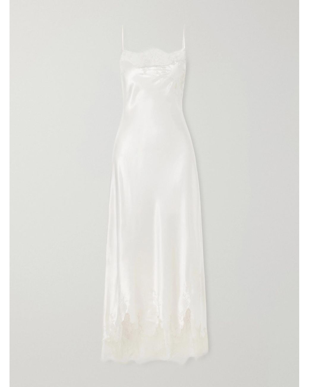 Carine Gilson White Lace-Trimmed Silk-Satin Midi Dress