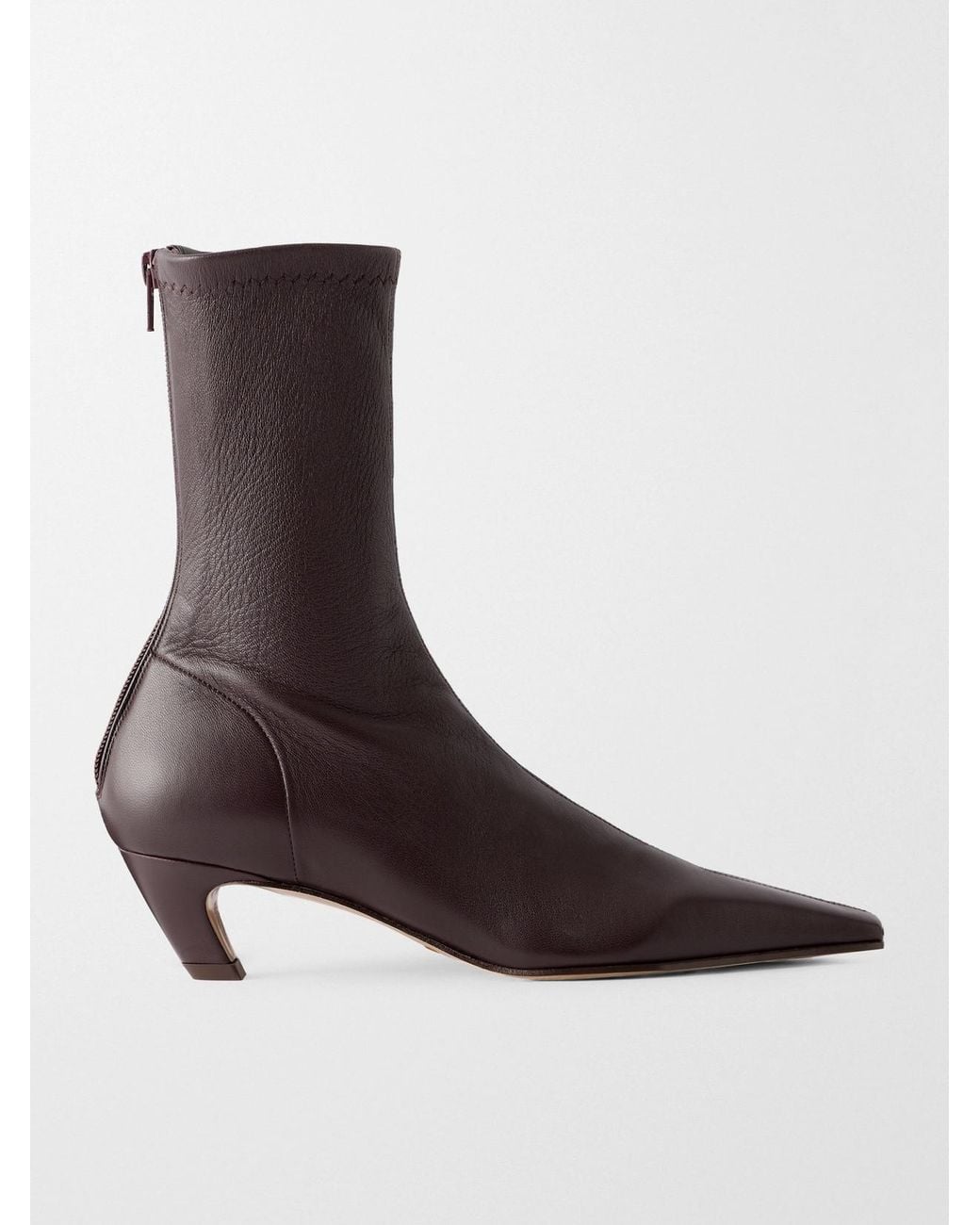 Khaite Brown Leather Ankle Boots