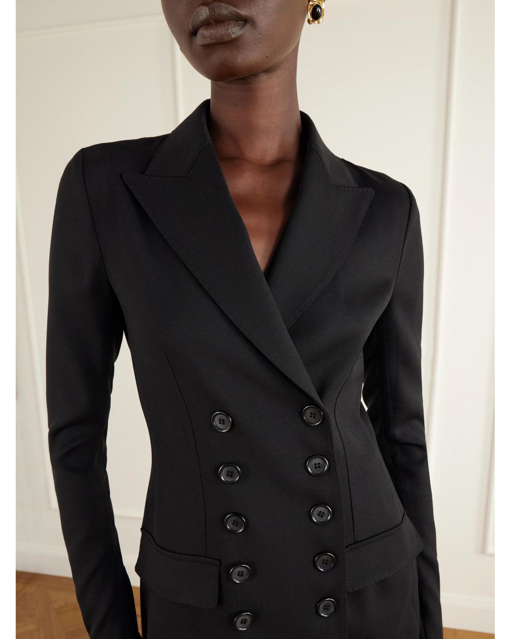 Dolce & Gabbana Black Double-Breasted Grain De Poudre Stretch-Wool Blazer