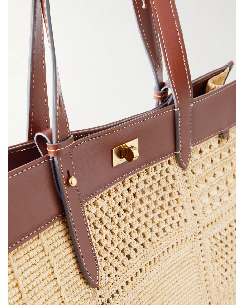 Anya Hindmarch Natural Mortimer Leather-Trimmed Woven Raffia Tote