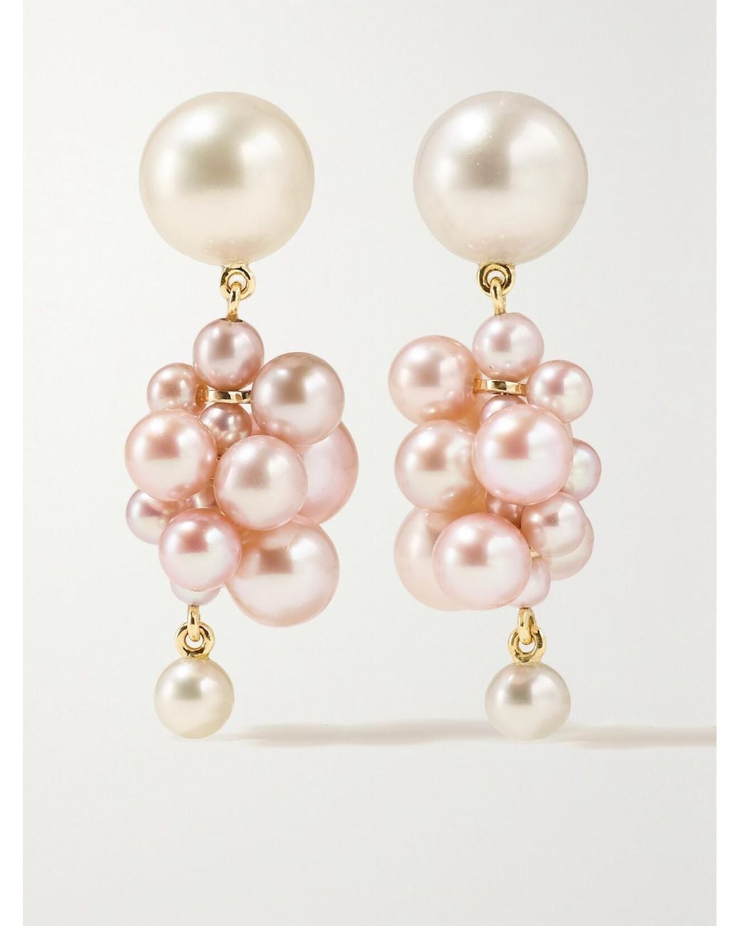 Sophie Bille Brahe Metallic Botticelli Rose 14-Karat Pearl Earrings