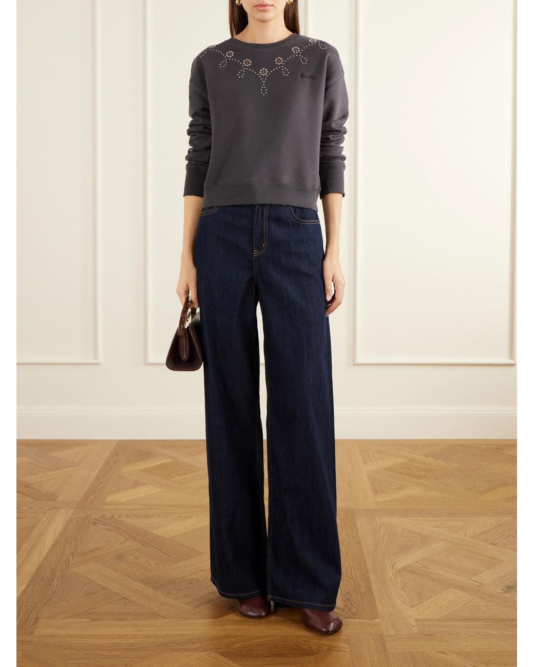 Bode Blue Studded Embellished Cotton-Jersey Sweatshirt