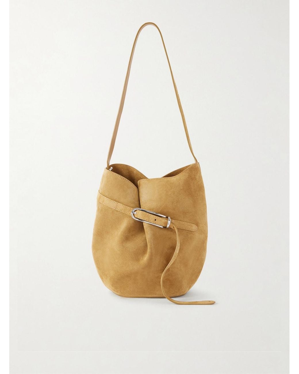 Liffner Metallic Belted Suede Bucket Bag