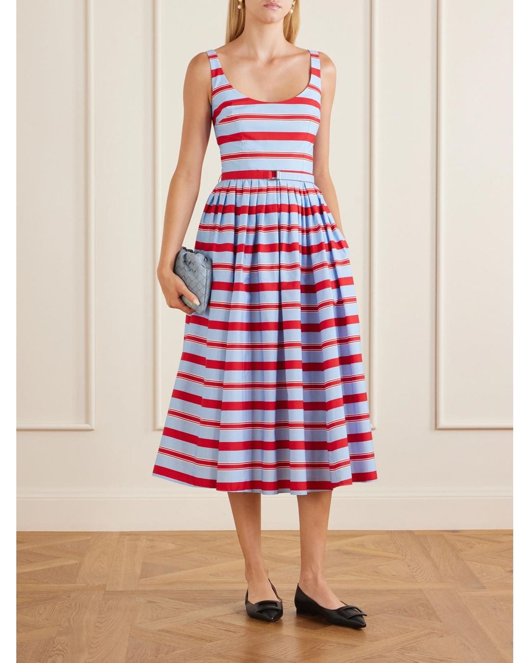 Emilia Wickstead White Eglantine Belted Striped Cotton Midi Dress