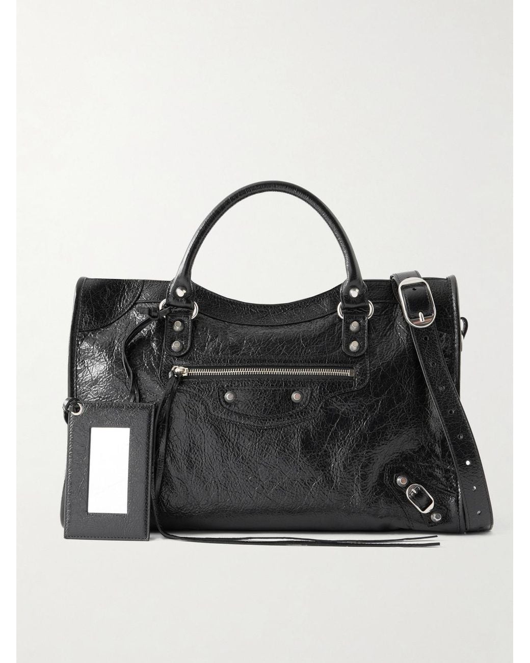 Balenciaga Black Le City Medium Crinkled-Leather Shoulder Bag