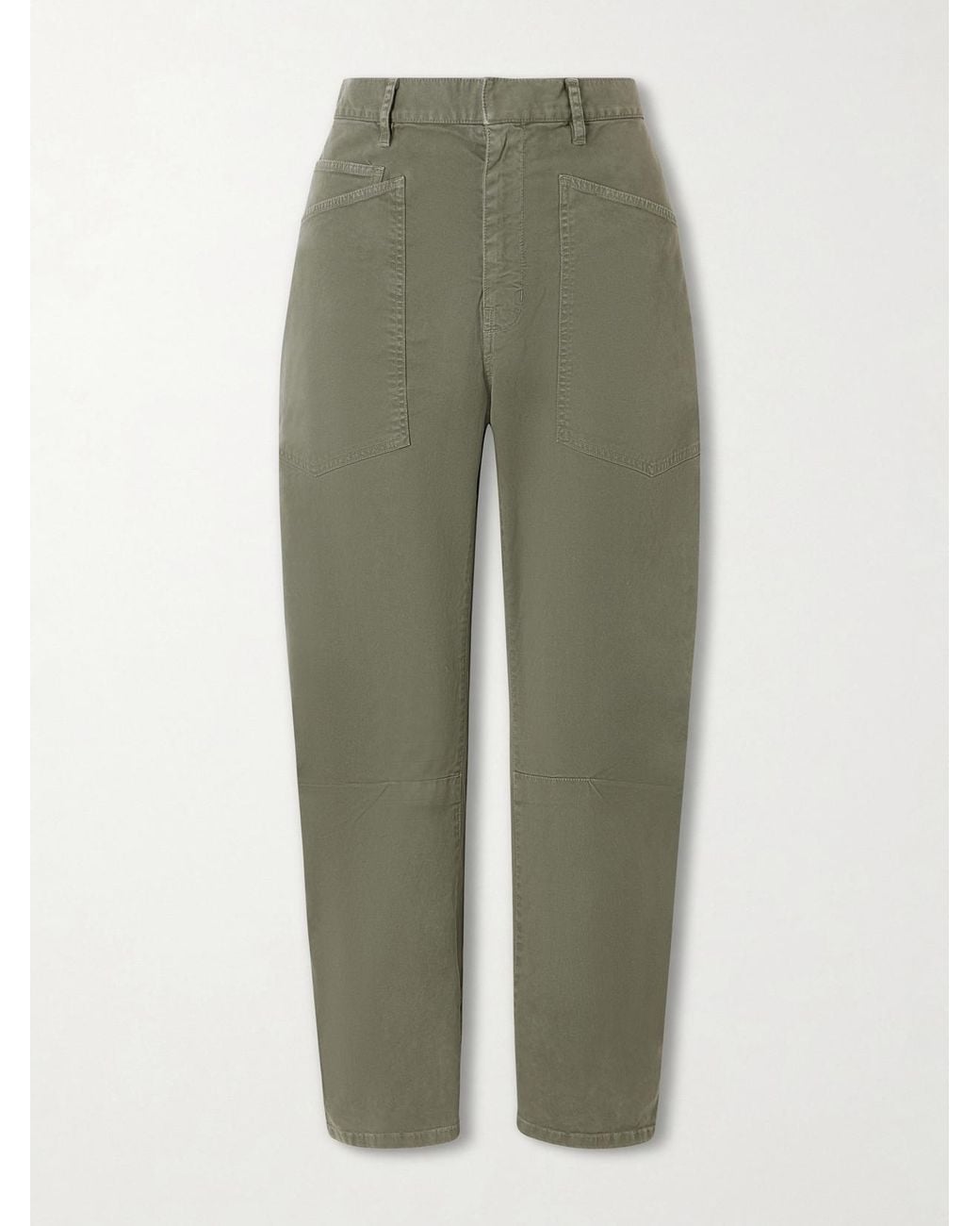 Nili Lotan Green Shon Cotton-Blend Twill Barrel-Leg Pants