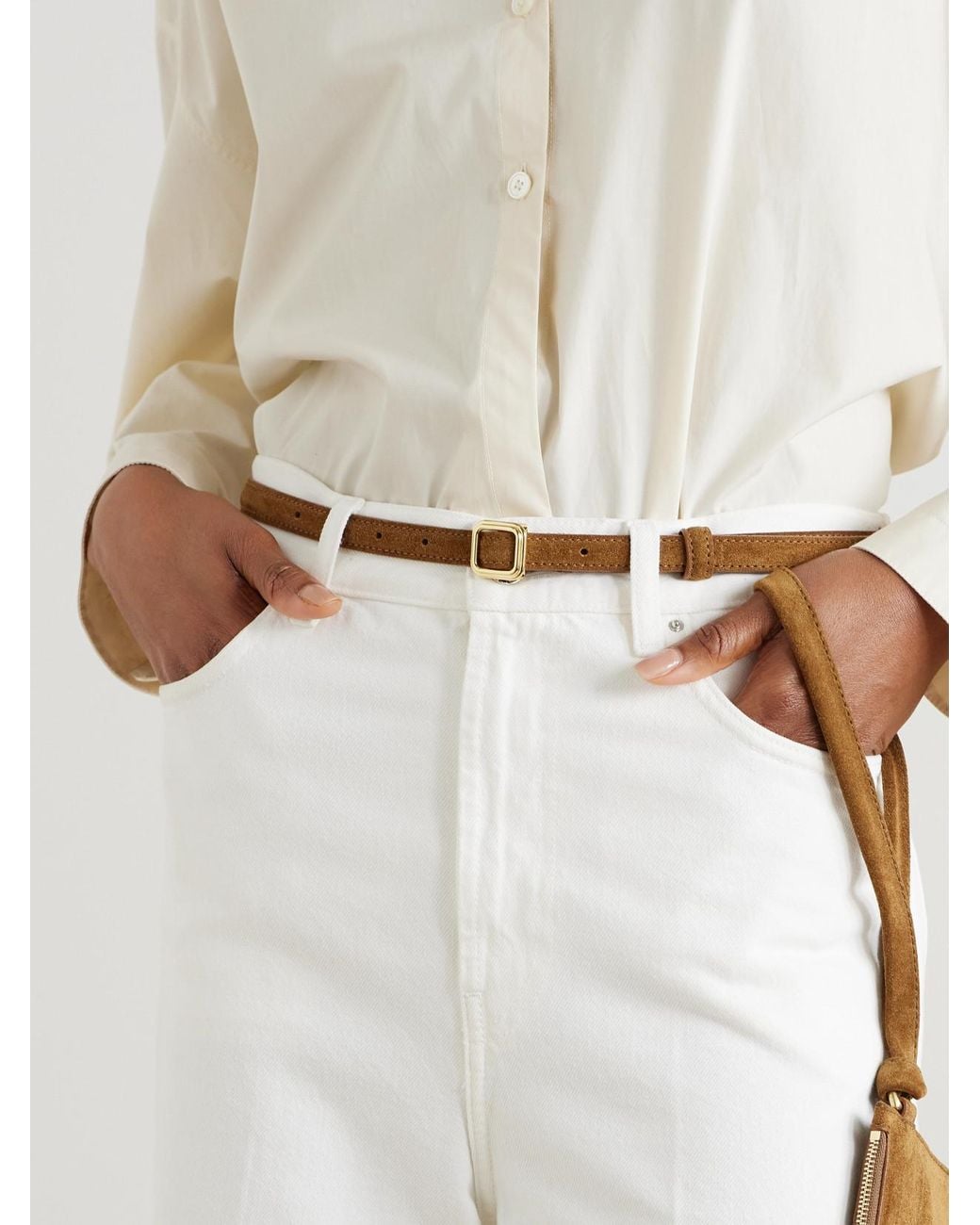 LIE STUDIO Brown The Georgia Slim Suede Belt