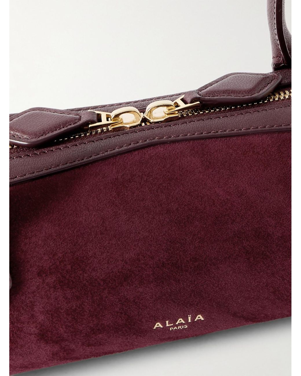 Alaïa Red Le Teckel Small Leather-Trimmed Suede Shoulder Bag