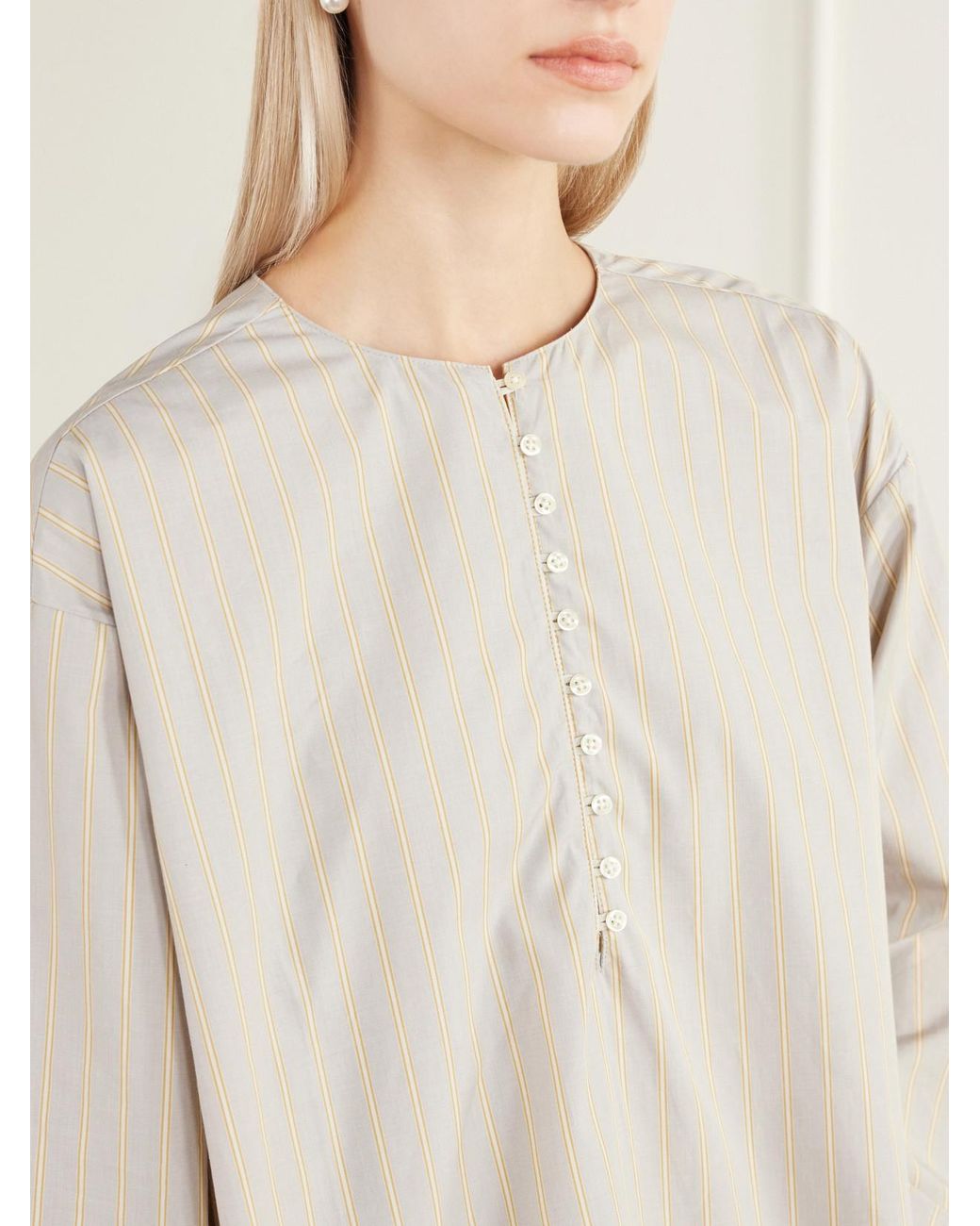 Kallmeyer Natural Marguerite Striped Cotton-Poplin Blouse