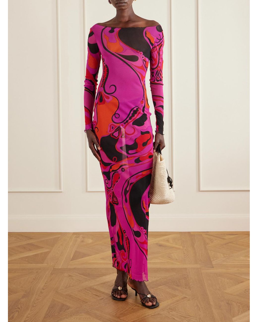Emilio Pucci Pink Printed Tulle Maxi Dress