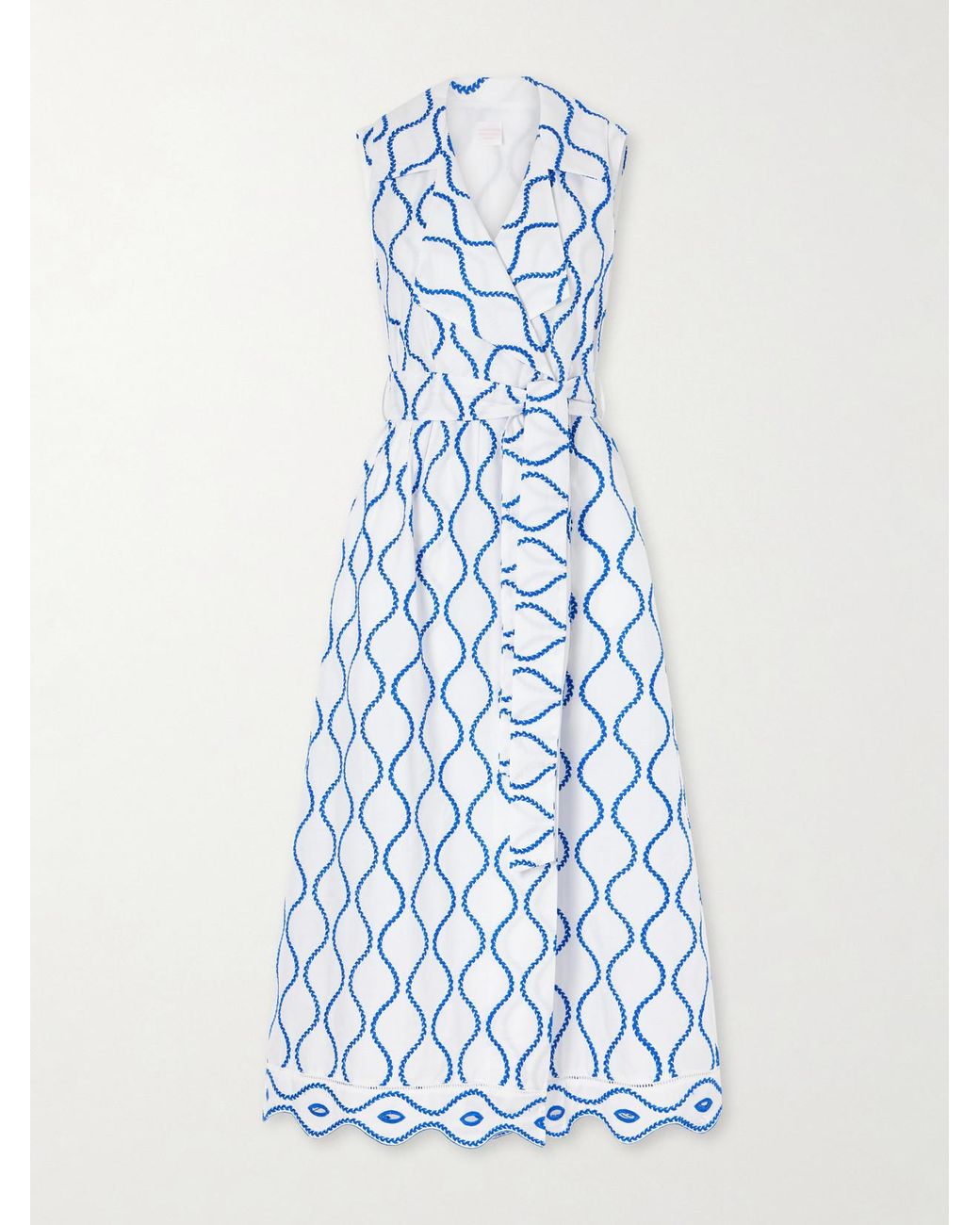 Loretta Caponi Blue Noemie Double-Breasted Striped Cotton-Poplin Midi Dress