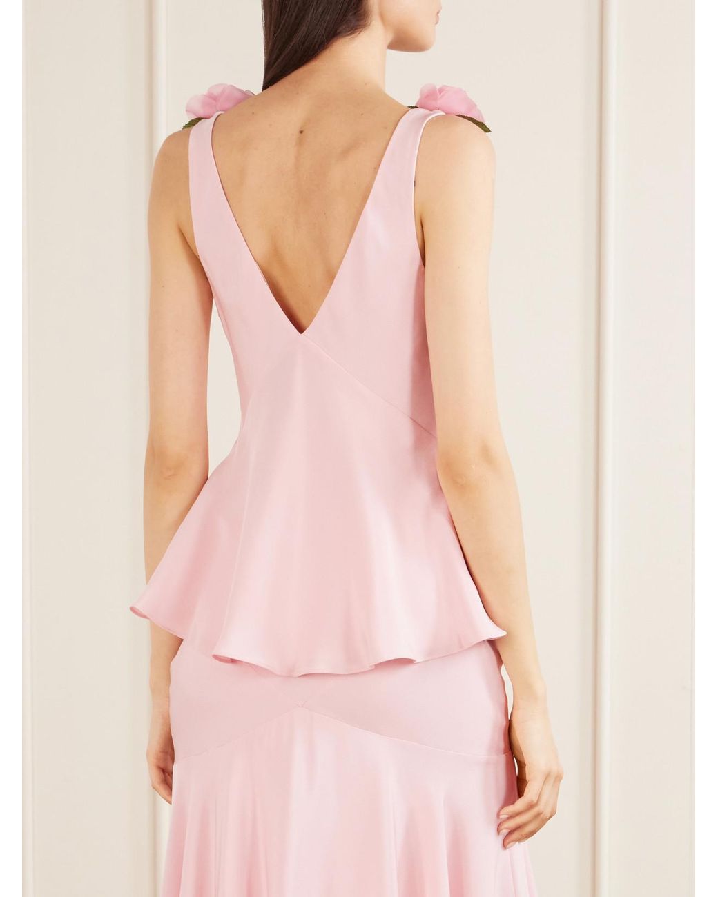Rodarte Pink Embellished Silk-Crepe Top