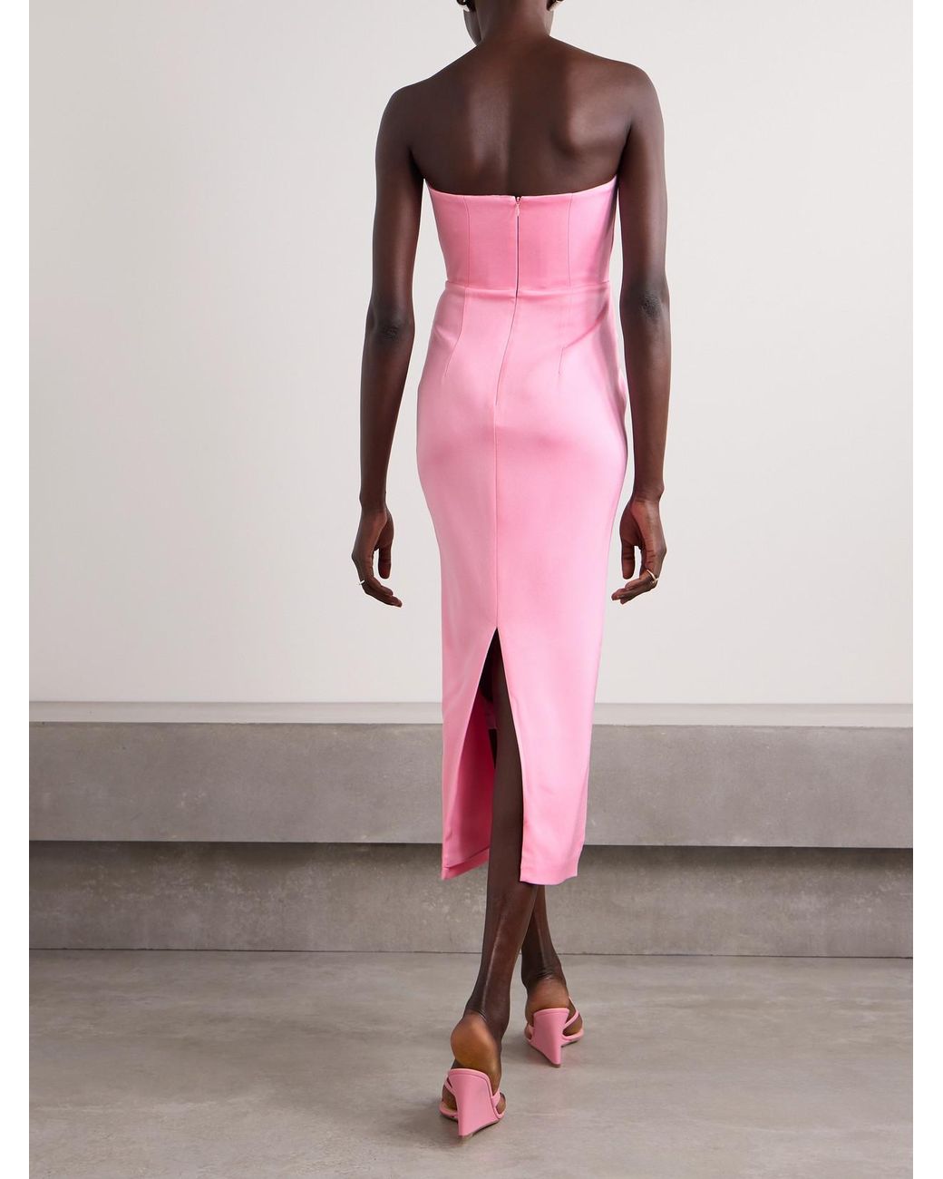 Alex Perry Strapless Draped Satin-Crepe Midi Dress in Pink | Lyst