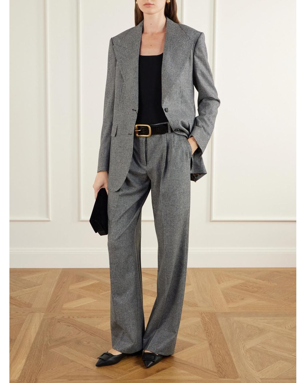 Dolce & Gabbana Gray Pleated Prince Of Wales Wool And Cashmere-Blend Flannel Wide-Leg Pants