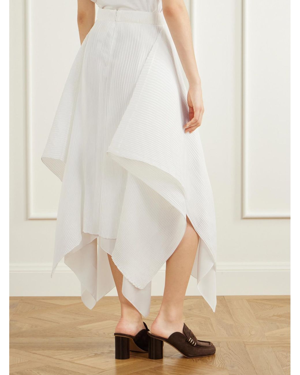 J.W. Anderson White Asymmetric Plissè-Crepe Midi Skirt