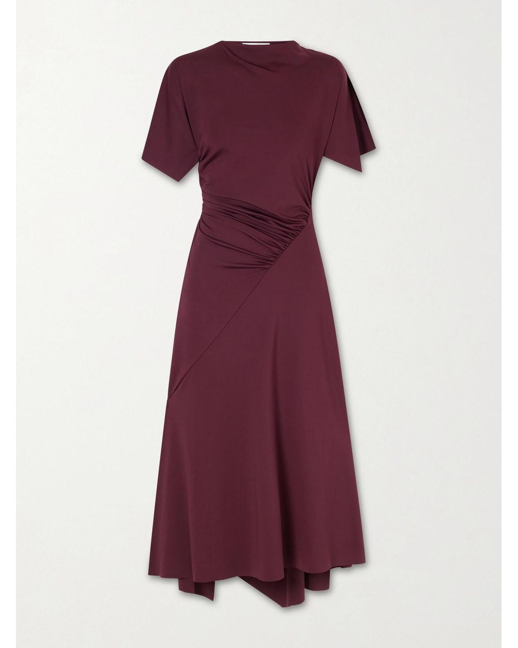 Victoria Beckham Purple Draped Satin-Jersey Midi Dress