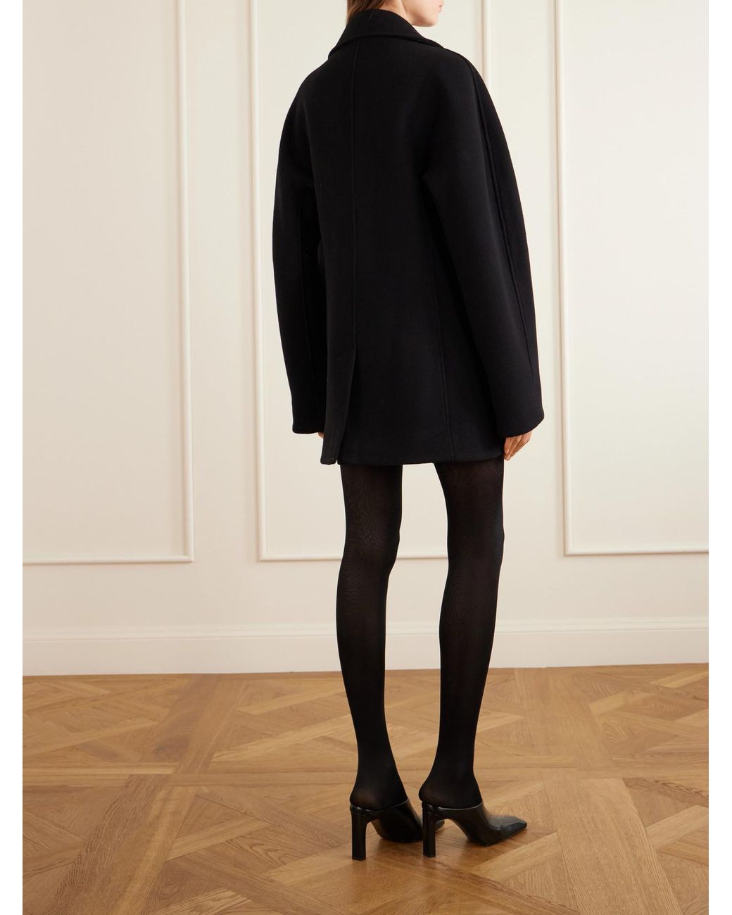 Totême Black Double-Breasted Wool-Blend Coat