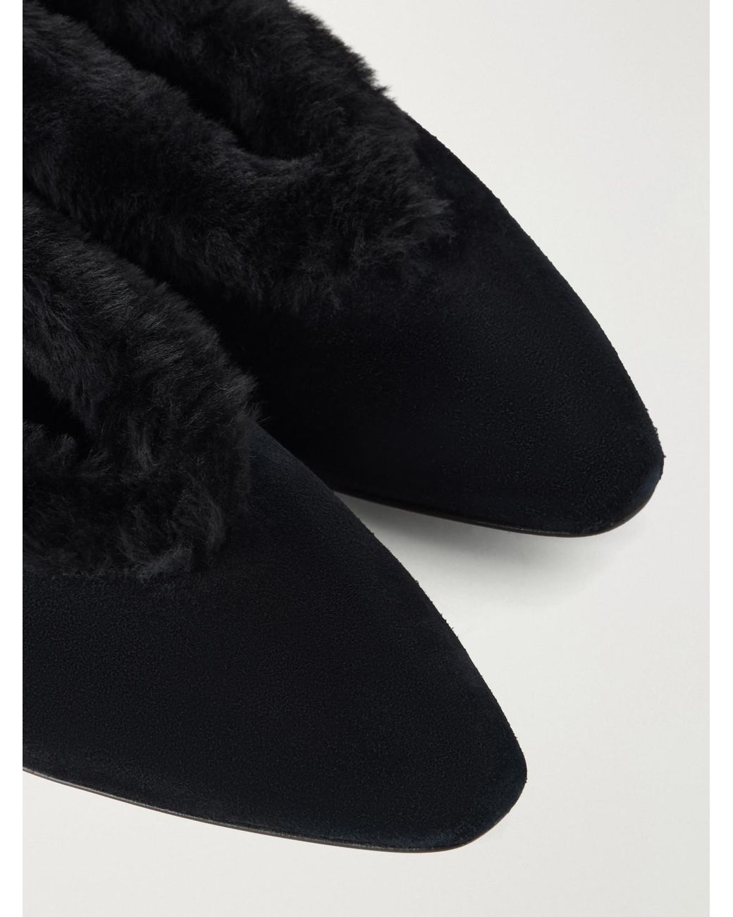 Jimmy Choo Black Margot Shearling-Trimmed Suede Ballet Flats