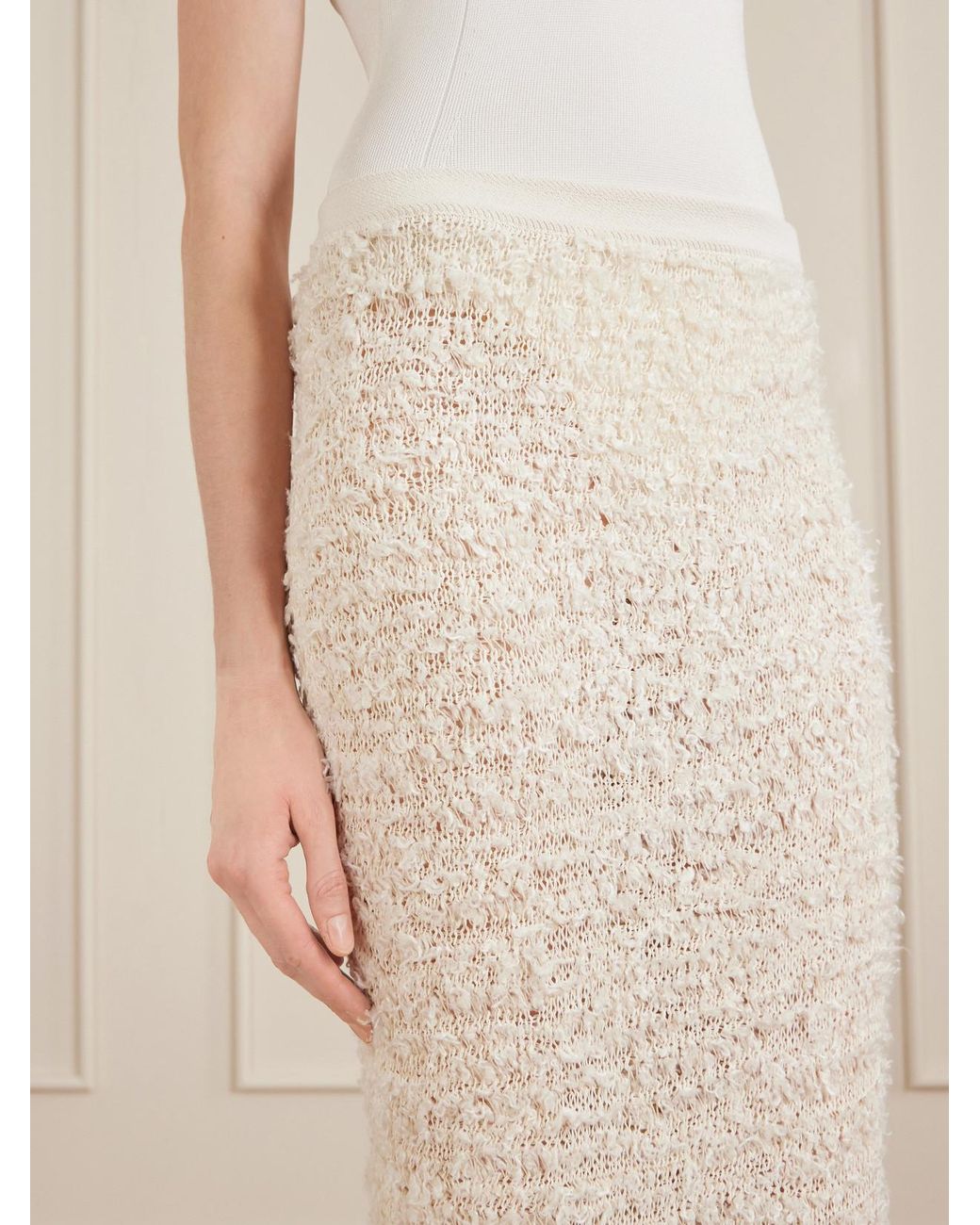 Khaite Natural Adela Bouclé Midi Skirt
