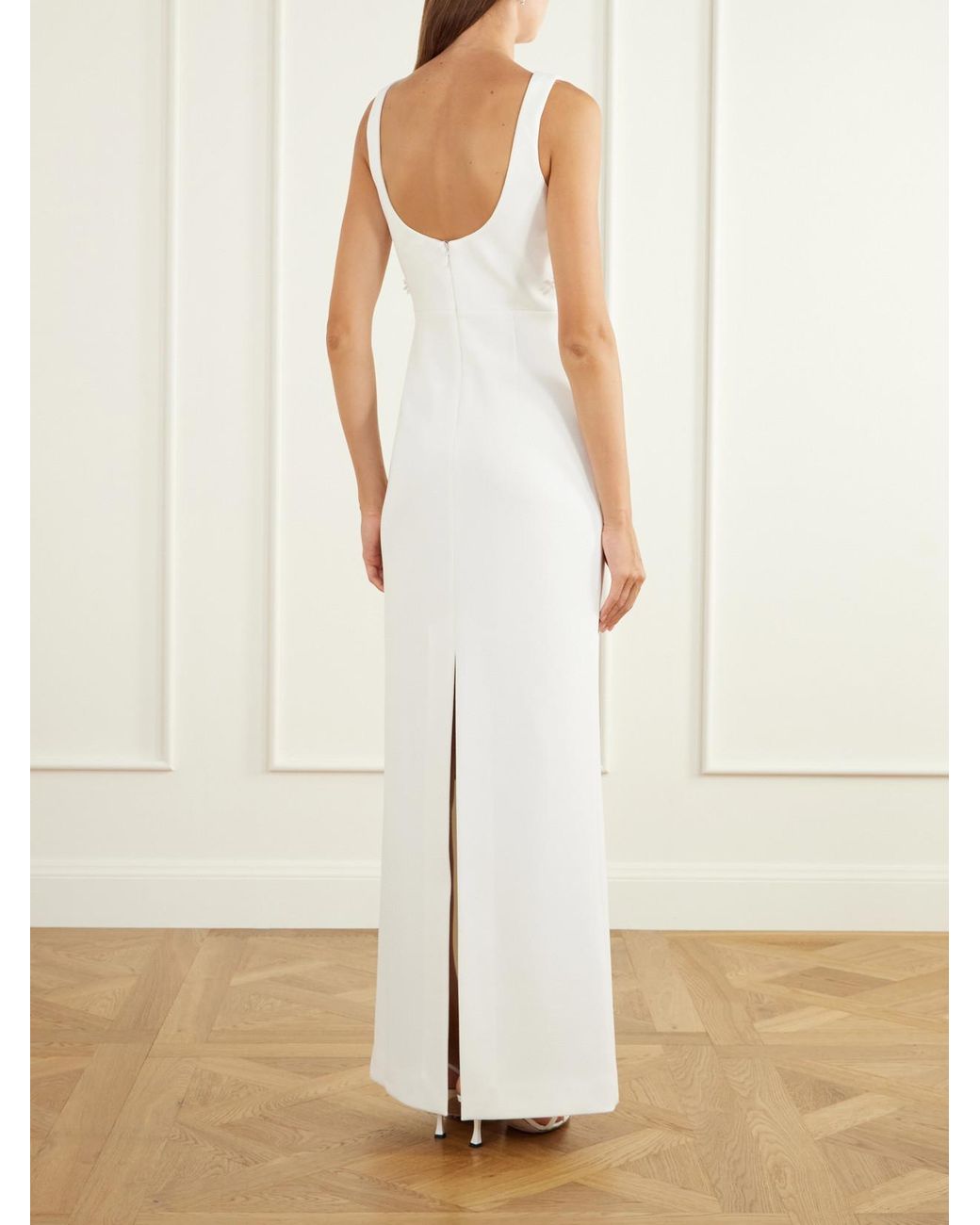Rebecca Vallance White Andre Floral-Appliquéd Darted Crepe Gown