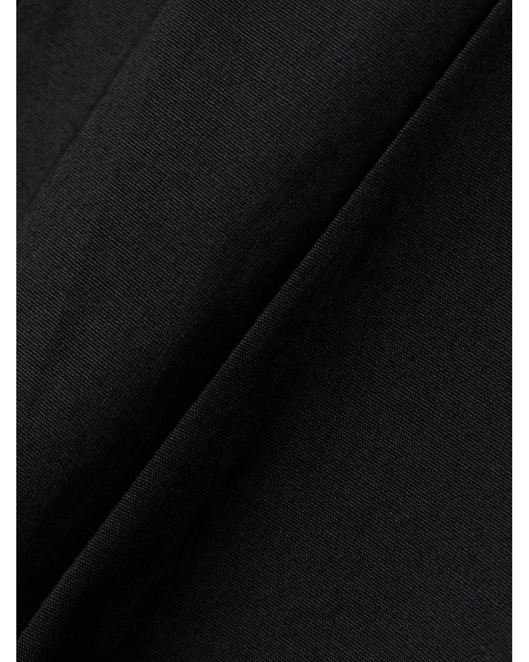 Staud Black Wells Pleated Cotton-Blend Poplin Midi Dress