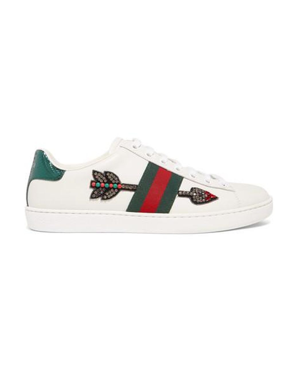 skjold kaste Påvirke Gucci Ace Arow-embroidered Leather Sneakers | Lyst