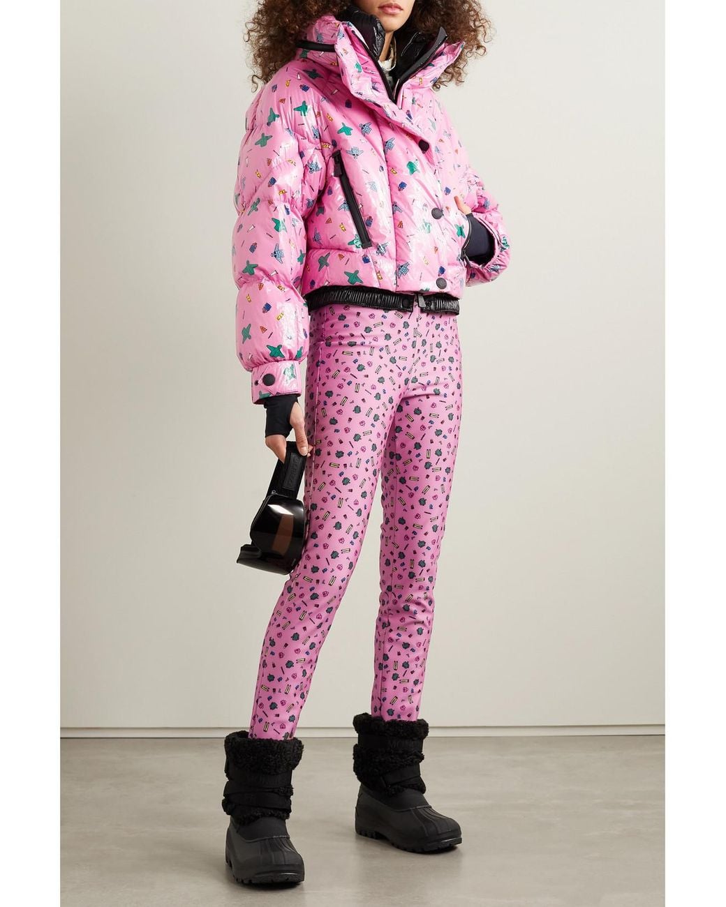 Moncler Genius Pink 3 Moncler Grenoble Cropped Printed Quilted Down Ski Jacket