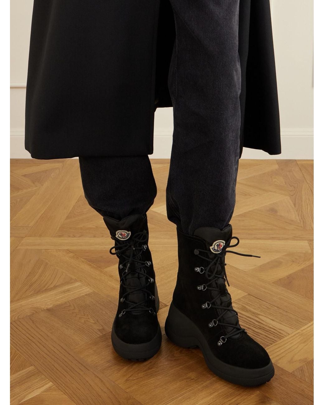 Moncler Black Resile Trek Shell-Trimmed Suede Ankle Boots