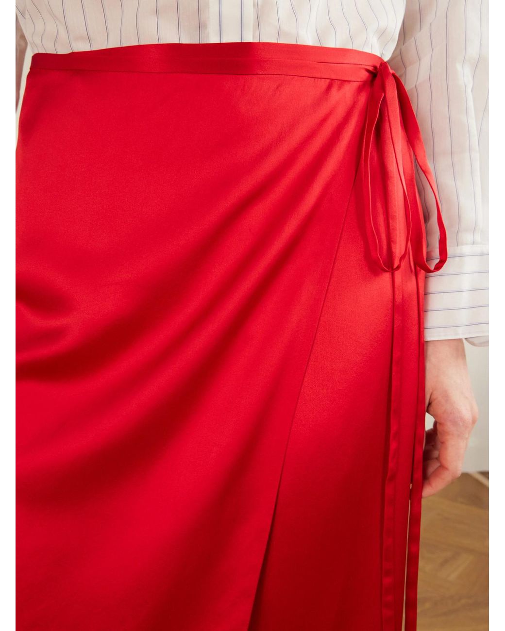 Aflalo Red Rixa Satin Wrap Midi Skirt