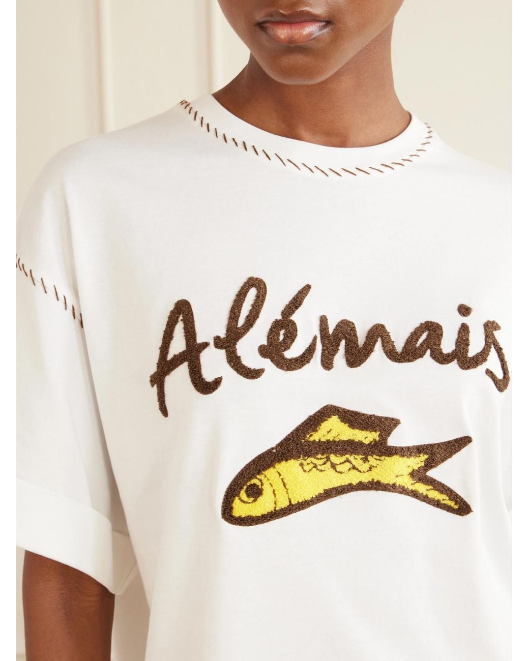 ALÉMAIS White Scuba Embroidered Cotton-Jersey T-Shirt