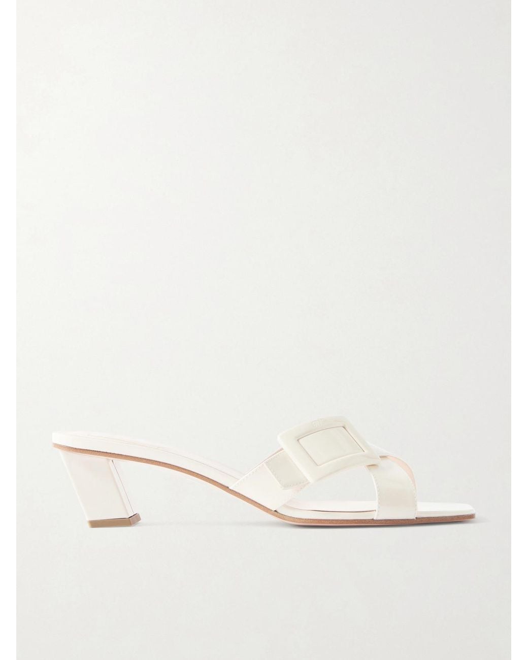 Roger Vivier Natural 45 Buckled Patent-Leather Mules