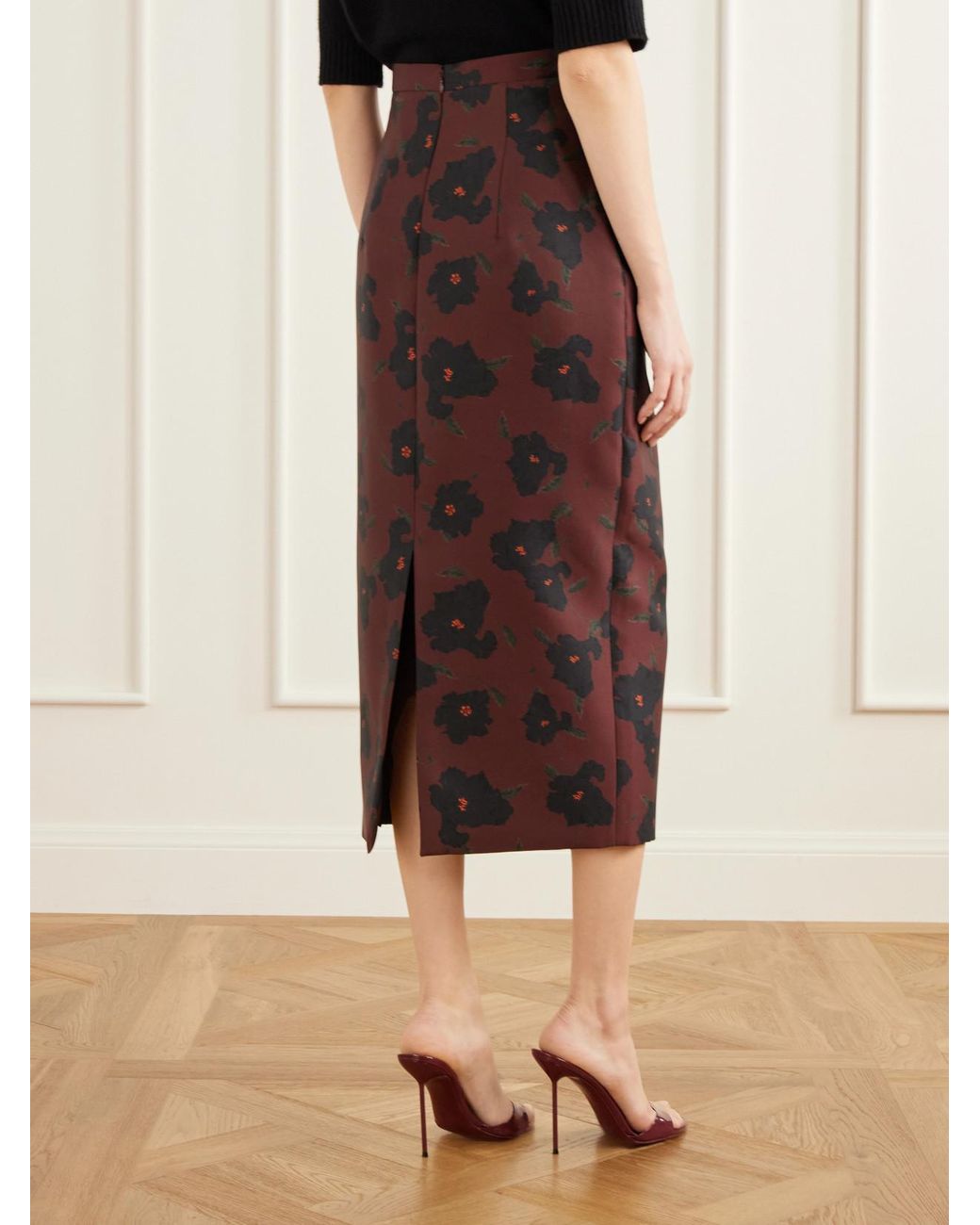 Emilia Wickstead Purple Lorelei Floral-Print Taffeta Faille Midi Skirt