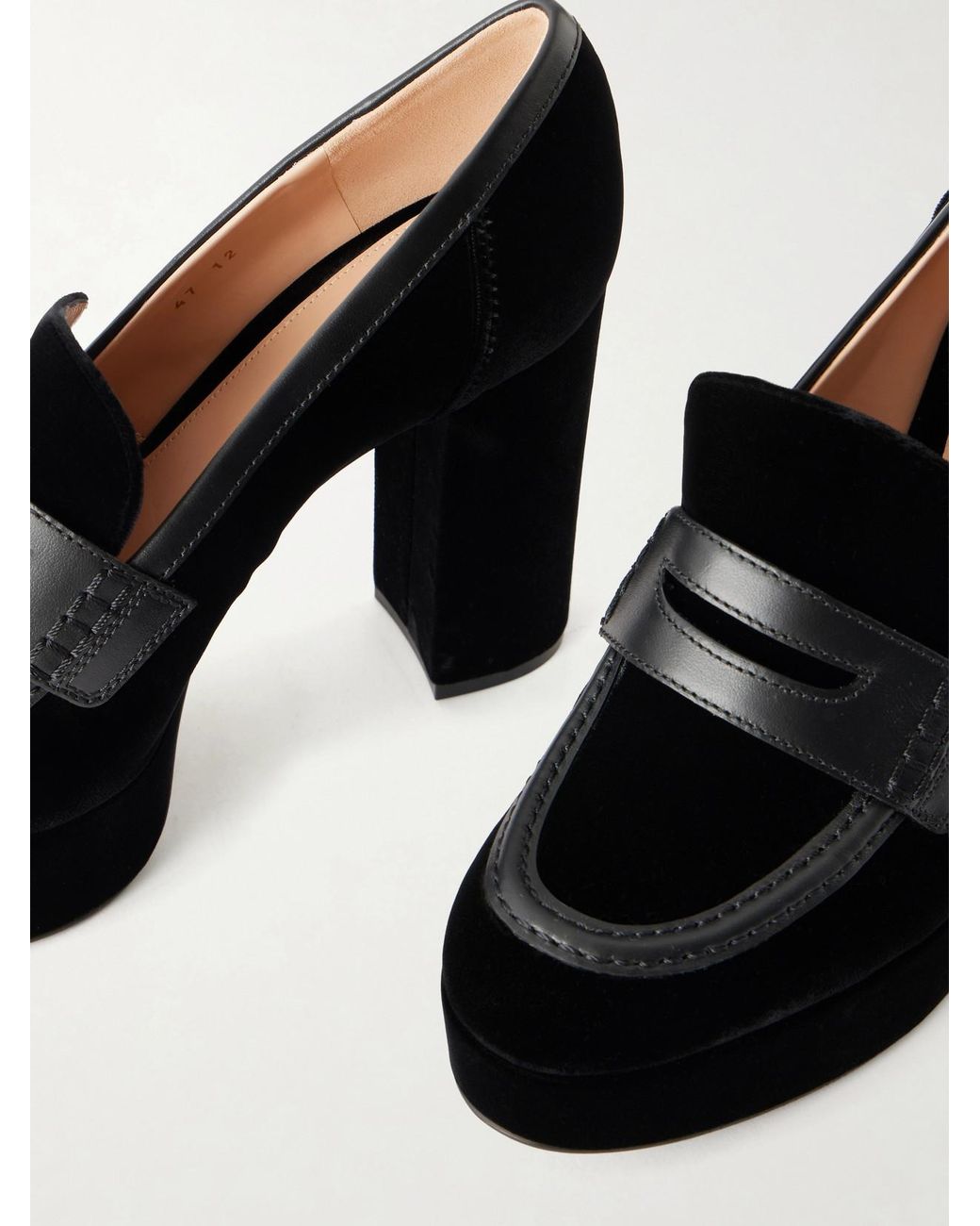 Gianvito Rossi Black Hadden 70 Leather-Trimmed Velvet Pumps