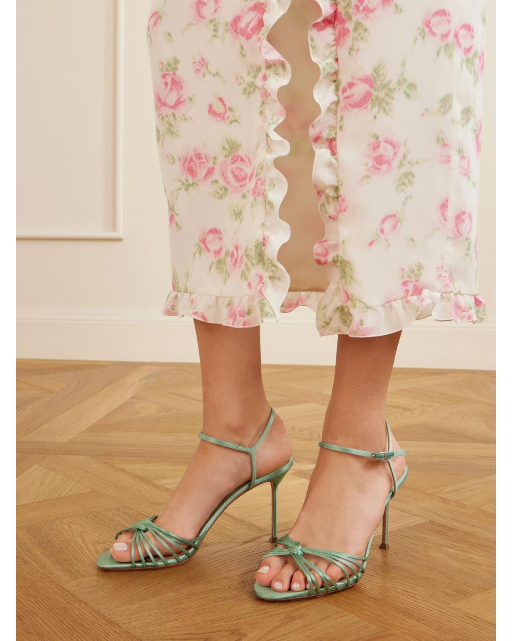 Aquazzura Metallic Serenity 85 Knotted Satin Sandals