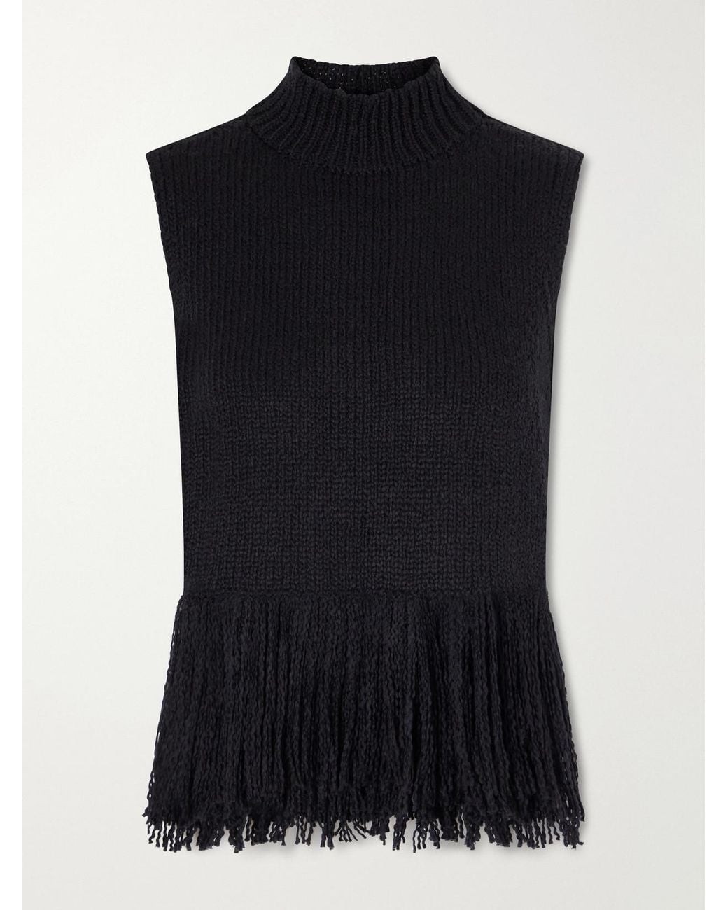 Alix Of Bohemia Black Sonia Onyx Fringed Turtleneck Cotton Sweater