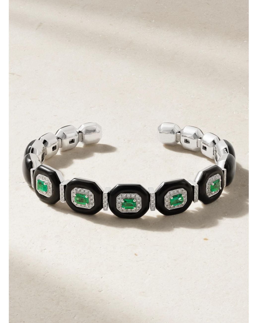 Nikos Koulis Natural Oui 18-Karat, Emerald, Diamond And Enamel Bangle