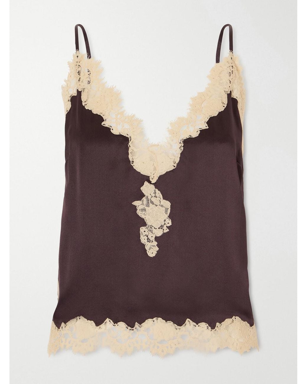 Doen Purple Kira Lace-Trimmed Silk-Satin Cami