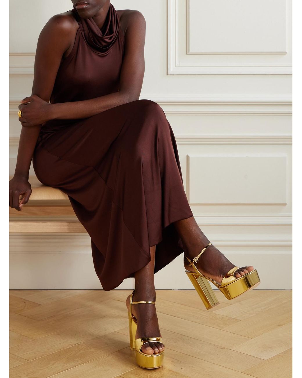 Gianvito Rossi Metallic Marlena 85 Mirrored-Leather Platform Sandals