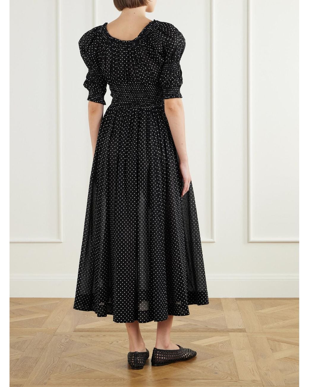 Doen Black Ischia Polka-Dot Organic Cotton-Voile Midi Dress