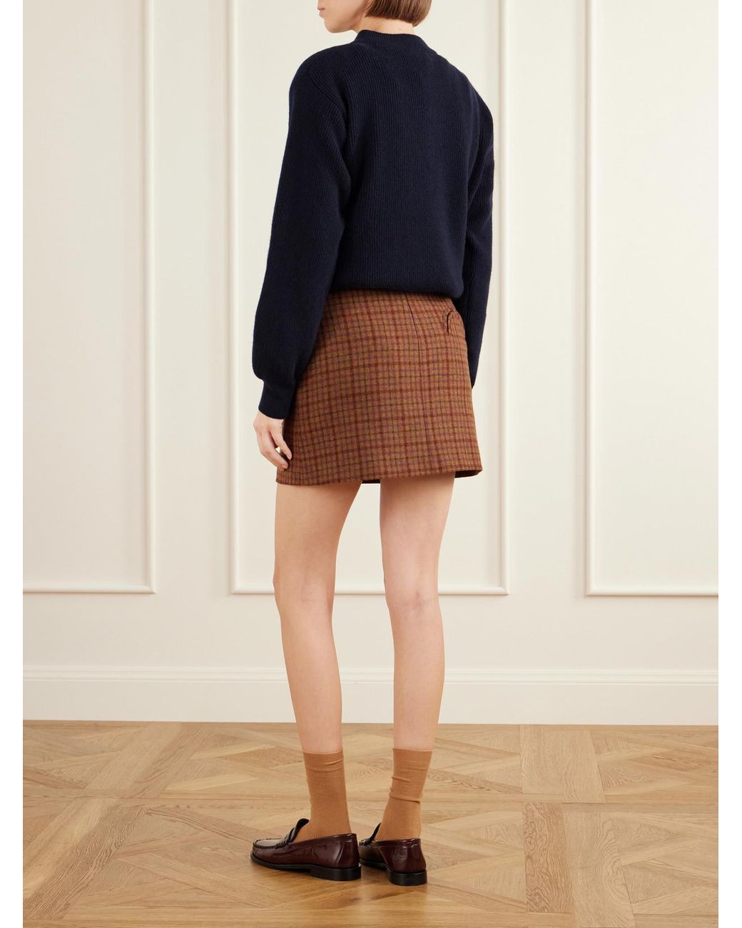 Blazé Milano Brown Coci Checked Wool Mini Skirt