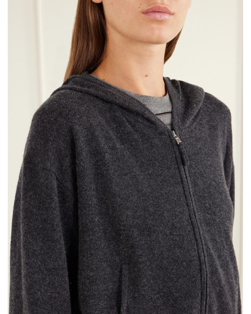 Allude Black Wool And Cashmere-Blend Hooded Zip-Up Cardigan And Tapered Pants Set