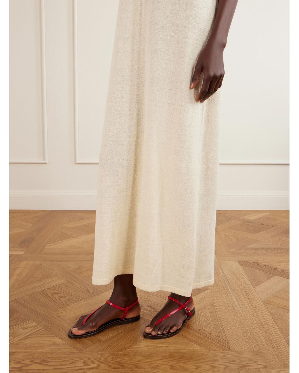 K. Jacques White Vassili Snake-Effect Leather Flat Sandals
